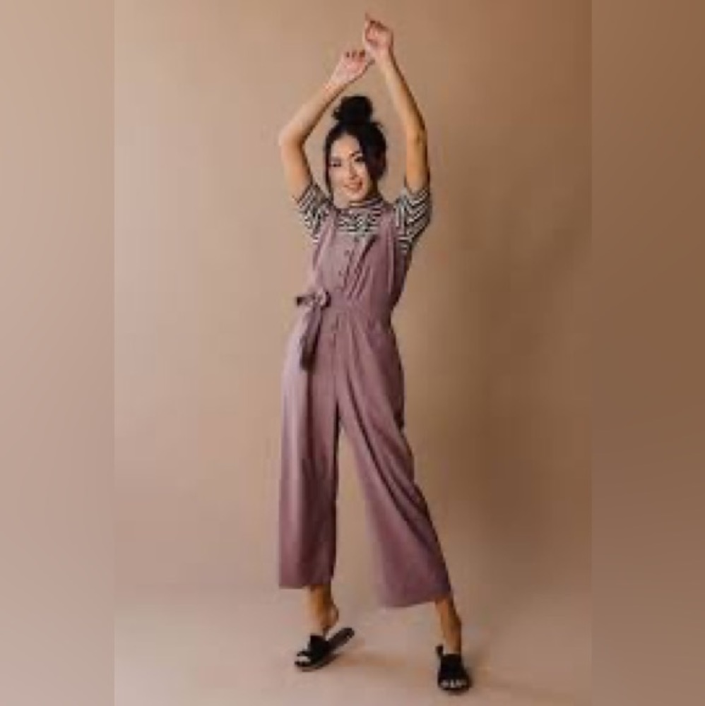Albion Buttoned-up Overall Jumpsuit - Heather Maroon - Small